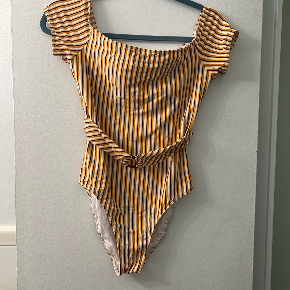 Striped Yellow and Brown Swimsuit